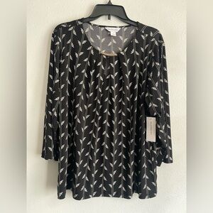 Liz Claiborne Black and White Leaf Print Blouse